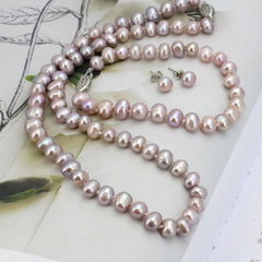 Purple Pearl Necklace Set Women Fish Clasp Elegant Casual Fashion Jewelry Gift