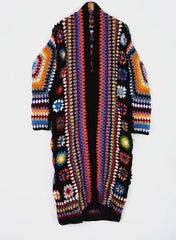 Long Sleeve Handmade Knit Maxi Coat Women Native Style Casual Warm Winter Outerwear