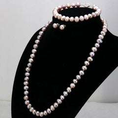Purple Pearl Necklace Set Women Fish Clasp Elegant Casual Fashion Jewelry Gift