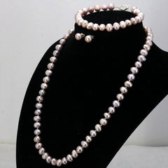 Purple Pearl Necklace Set Women Fish Clasp Elegant Casual Fashion Jewelry Gift