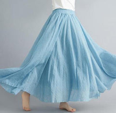 High Waist Cotton Linen Maxi Skirt Women Elastic Double Layer Casual Comfortable Summer Fashion