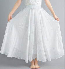 High Waist Cotton Linen Maxi Skirt Women Elastic Double Layer Casual Comfortable Summer Fashion