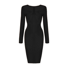 Long Sleeve Bandage Bodycon Mini Dress Women O-Neck Back Zip Elegant Party Fashion Dress
