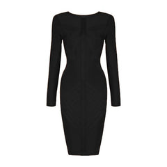 Long Sleeve Bandage Bodycon Mini Dress Women O-Neck Back Zip Elegant Party Fashion Dress