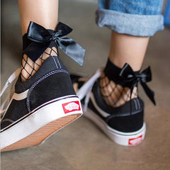 Fishnet Ankle Socks Women Black Mesh Bow Cute Casual Everyday Fashion Accessory