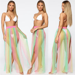 Sheer Mesh Beach Cover Up Skirt Women Transparent Wrap Swimwear Casual Summer Fashion