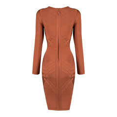 Long Sleeve Bandage Bodycon Mini Dress Women O-Neck Back Zip Elegant Party Fashion Dress