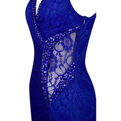 V-Neck Lace Sheer Evening Dress Women Elegant Long Prom Wedding Guest Party Fashion