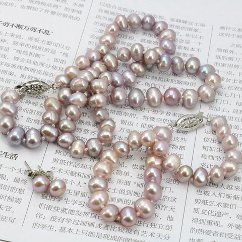 Purple Pearl Necklace Set Women Fish Clasp Elegant Casual Fashion Jewelry Gift