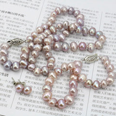 Purple Pearl Necklace Set Women Fish Clasp Elegant Casual Fashion Jewelry Gift