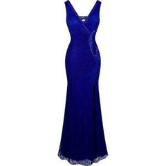 V-Neck Lace Sheer Evening Dress Women Elegant Long Prom Wedding Guest Party Fashion