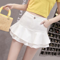 High Waist Denim Ruffle Mini Skirt Girls Teen Built-In Jean Shorts Casual Summer Fashion