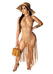 Halter Crochet Beach Cover Up Women String Back Casual Summer Swimwear Fashion Dress