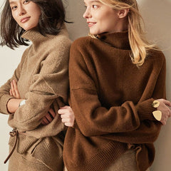 High Neck Cashmere Sweater Women Loose Thick Pullover Knit Warm Elegant Winter Fashion Top