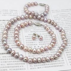 Purple Pearl Necklace Set Women Fish Clasp Elegant Casual Fashion Jewelry Gift