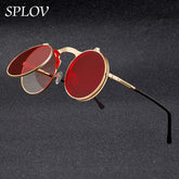Vintage Steampunk Flip Sunglasses Round Metal Unisex Sun Glasses