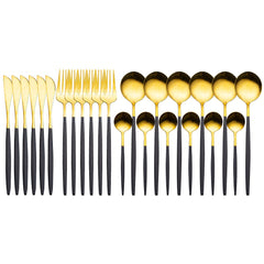 Gold Dinnerware Set 24-Piece Stainless Steel Silverware Dishwasher Safe Home Kitchen Gift
