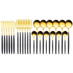 Gold Dinnerware Set 24-Piece Stainless Steel Silverware Dishwasher Safe Home Kitchen Gift
