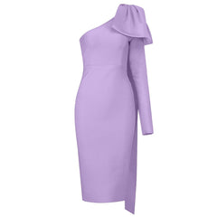 One Shoulder Rayon Bandage Bodycon Dress Women Elegant Club Party Casual Fashion