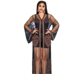 Rhinestone Mesh Floor Length Maxi Dress Women Fashion Robe Elegant Party Club Fashion