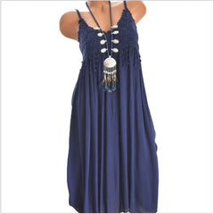 Plus Size Lace Patchwork Cotton Dress Women Loose Casual Summer Beach Vacation Fashion