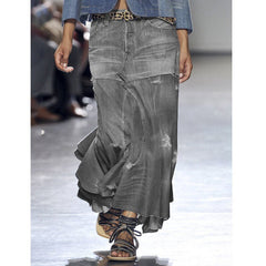 Denim Maxi Skirt Women Stretch Vintage Slim Fit Casual Everyday Fashion Skirt