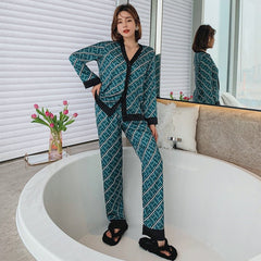 Leopard Print Silk Pajama Set Women Luxury Sleepwear Casual Loungewear Fashion