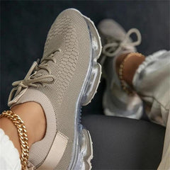 Flyknit Air Cushion Sneakers Women Lace-Up Low Top Athletic Casual Everyday Fashion Shoes