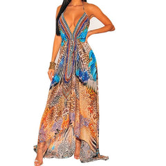 V-Neck Boho Retro Maxi Dress Women Long Casual Beach Vacation Summer Fashion Dress
