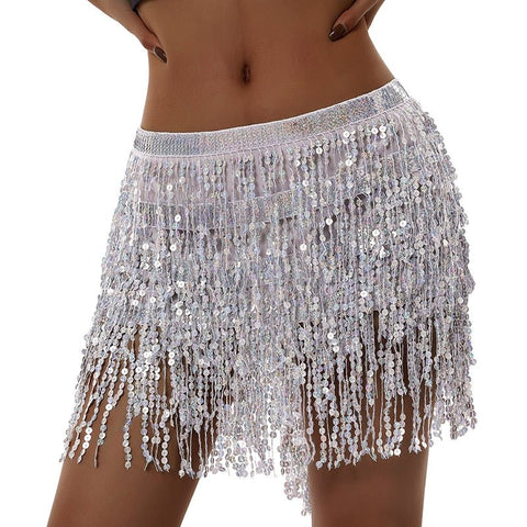 Sequin Tassel Fringe Dance Skirt Women Wrap Tie-Up Glitter Sarong Club Party Festival Fashion