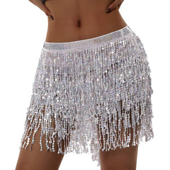 Sequin Tassel Fringe Dance Skirt Women Wrap Tie-Up Glitter Sarong Club Party Festival Fashion