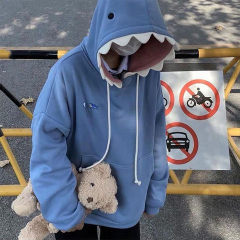 Oversized Shark Patchwork Hoodie Women Funny Long Sleeve Pullover Casual Sweatshirt Fall Winter