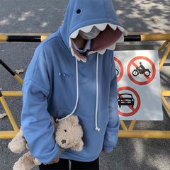 Oversized Shark Patchwork Hoodie Women Funny Long Sleeve Pullover Casual Sweatshirt Fall Winter