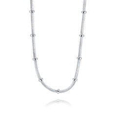Snake Chain Bead Necklace Women 925 Sterling Silver Elegant Casual Fashion Jewelry Gift