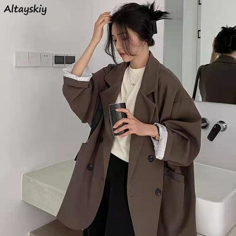 Minimalist Blazer Women Korean Style Elegant Retro Feminine Casual Chic Outerwear Fashion Jacket