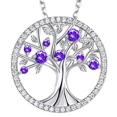 Tree of Life Pendant Necklace Women Purple Green Cubic Zirconia Elegant Jewelry Gift