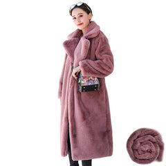 Faux Rabbit Fur Coat Women Thick Warm Vegan Winter Casual Elegant Outerwear Fashion