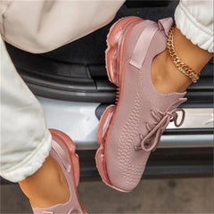 Flyknit Air Cushion Sneakers Women Lace-Up Low Top Athletic Casual Everyday Fashion Shoes