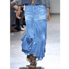 Denim Maxi Skirt Women Stretch Vintage Slim Fit Casual Everyday Fashion Skirt