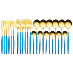 Gold Dinnerware Set 24-Piece Stainless Steel Silverware Dishwasher Safe Home Kitchen Gift