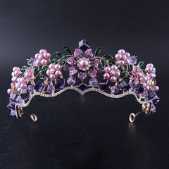 Baroque Purple Crystal Pearl Bridal Crown Tiara Women Luxury Elegant Wedding Fashion Gift