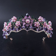 Baroque Purple Crystal Pearl Bridal Crown Tiara Women Luxury Elegant Wedding Fashion Gift