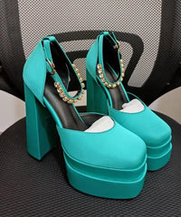 Thick Sole High Heel Platform Shoes Women Chunky Elegant Party Casual Fashion