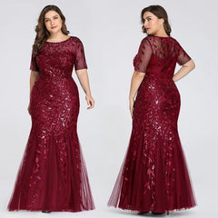 Plus Size Evening Dress Sequin Mesh Fishtail Slim Elegant Maxi Prom Wedding