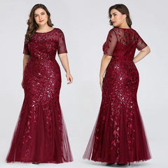 Plus Size Sequin Mesh Fishtail Maxi Dress Women Slim Elegant Evening Prom Wedding Guest Fashion