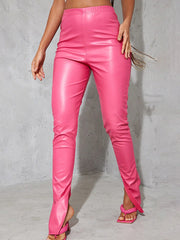 Faux Leather Cut Out Pencil Pants Women Slim Fit Casual Club Party Fashion Trousers
