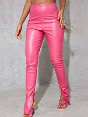 Faux Leather Cut Out Pencil Pants Women Slim Fit Casual Club Party Fashion Trousers