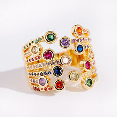Cubic Zirconia Adjustable Ring Women Colorful Crystal Elegant Casual Fashion Jewelry Gift