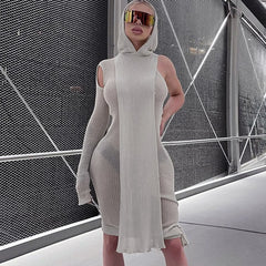 Tight Hooded Bodycon Dress Women Clubwear Casual Elegant Fall Spring Fashion Dress