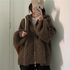 Oversized Hooded Knit Cardigan Women Casual Warm Cozy Autumn Winter Fashion Sweater